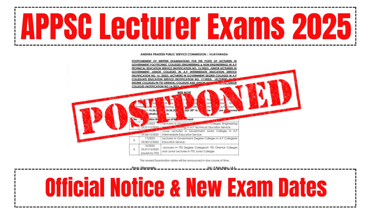 APPSC Lecturer Exams 2025 New Exam Dates