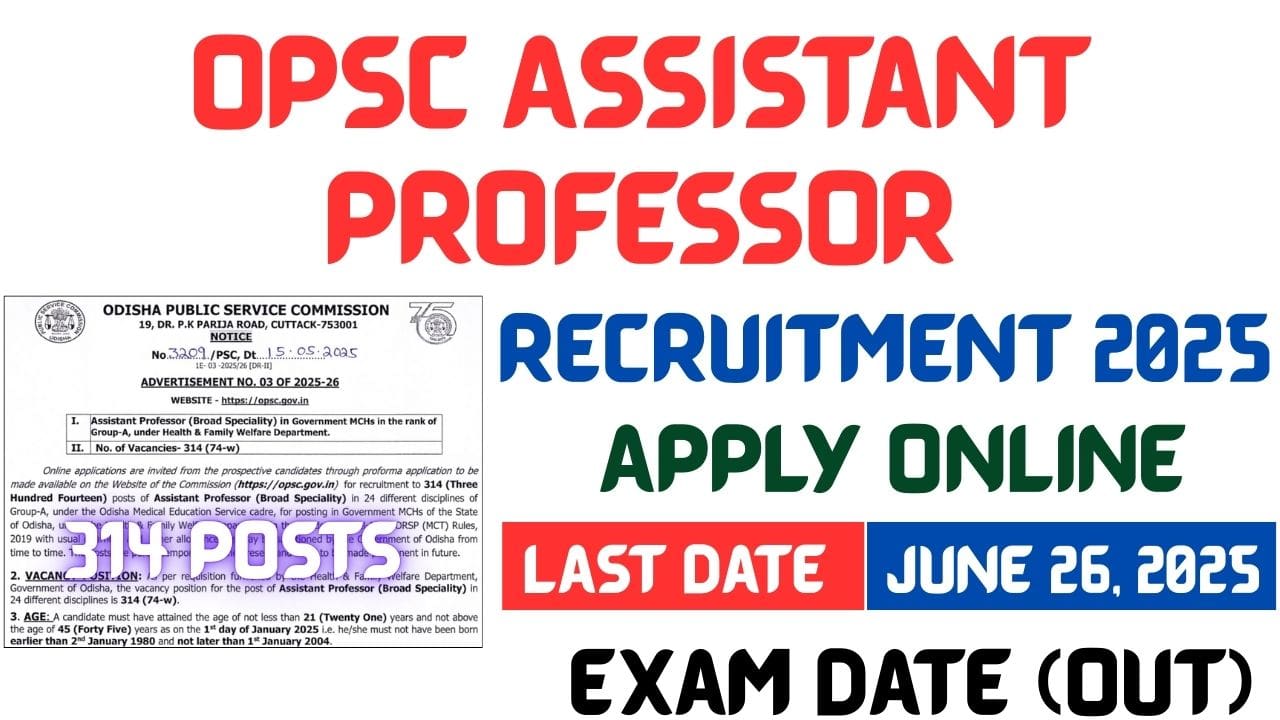 OPSC Assistant Professor Recruitment 2025 Apply Online