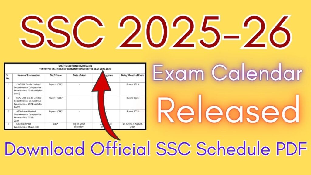 SSC Exam Calendar 2025-26